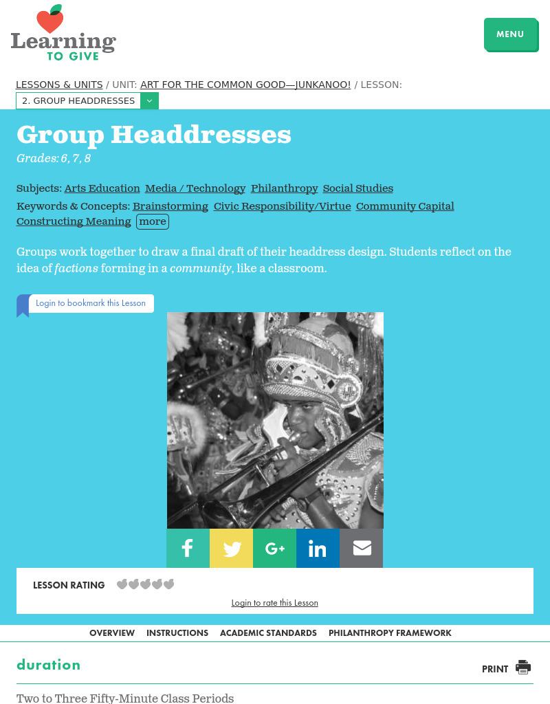 Group Headdresses Lesson Plan