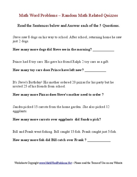 How many more? Worksheet