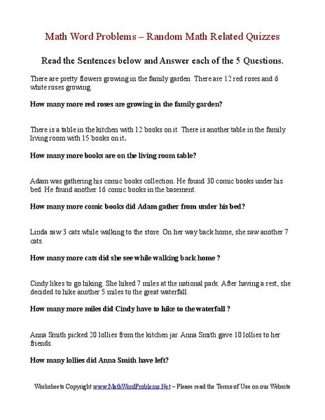 Subtraction word problems Worksheet