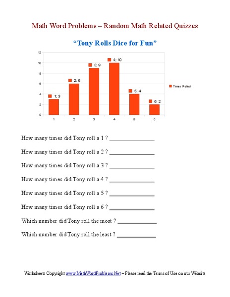 Dice Word Problems Worksheet