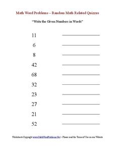 Numbers in words Worksheet