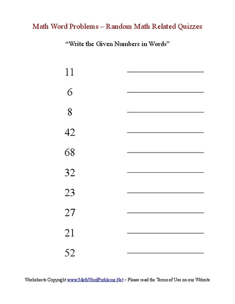 Numbers in words Worksheet