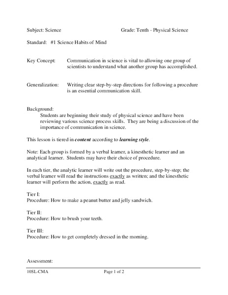 Science Habits of Mind Lesson Plan