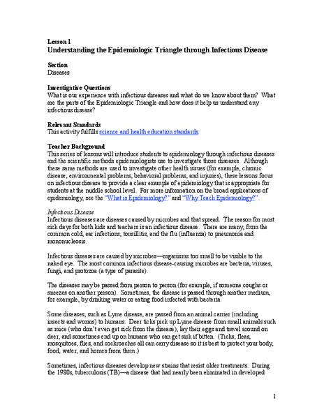 Understanding the Epidemiologic Triangle through Infectious Disease Lesson Plan