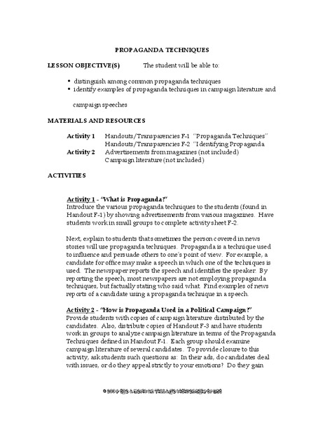 Propaganda Techniques Lesson Plan