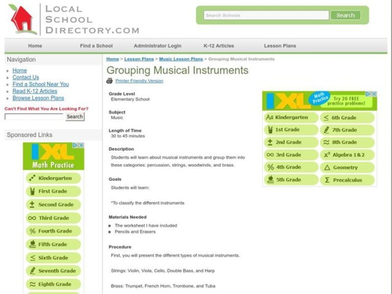 Grouping Musical Instruments Lesson Plan