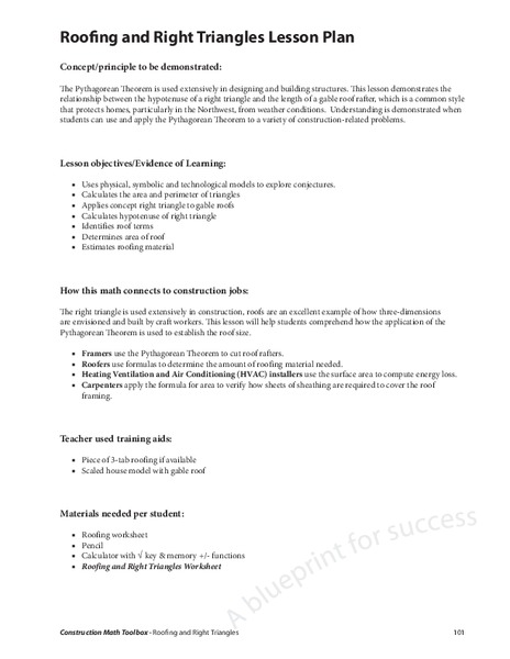 Roofing and Right Triangles Lesson Plan