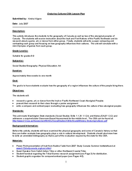 Enduring Cultures Lesson Plan