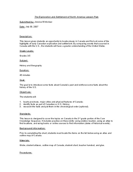 The Exploration and Settlement of North America Lesson Plan