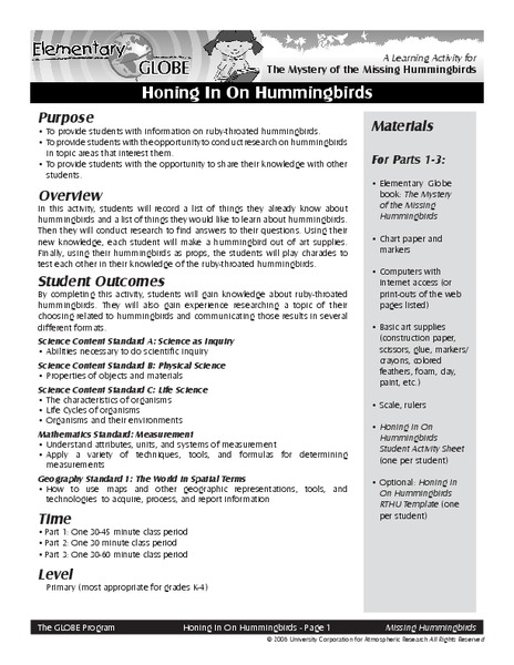 Honing in on Hummingbirds Lesson Plan