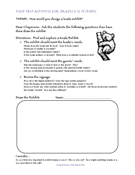 Koala Bear Exhibit Lesson Plan