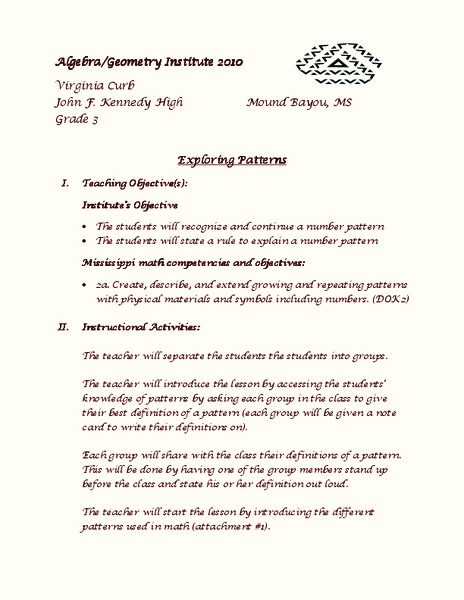 Exploring Patterns Lesson Plan