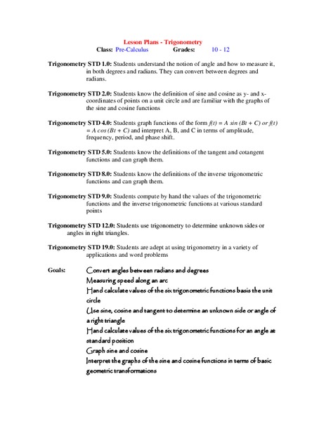 Trigonometry Lesson Plan