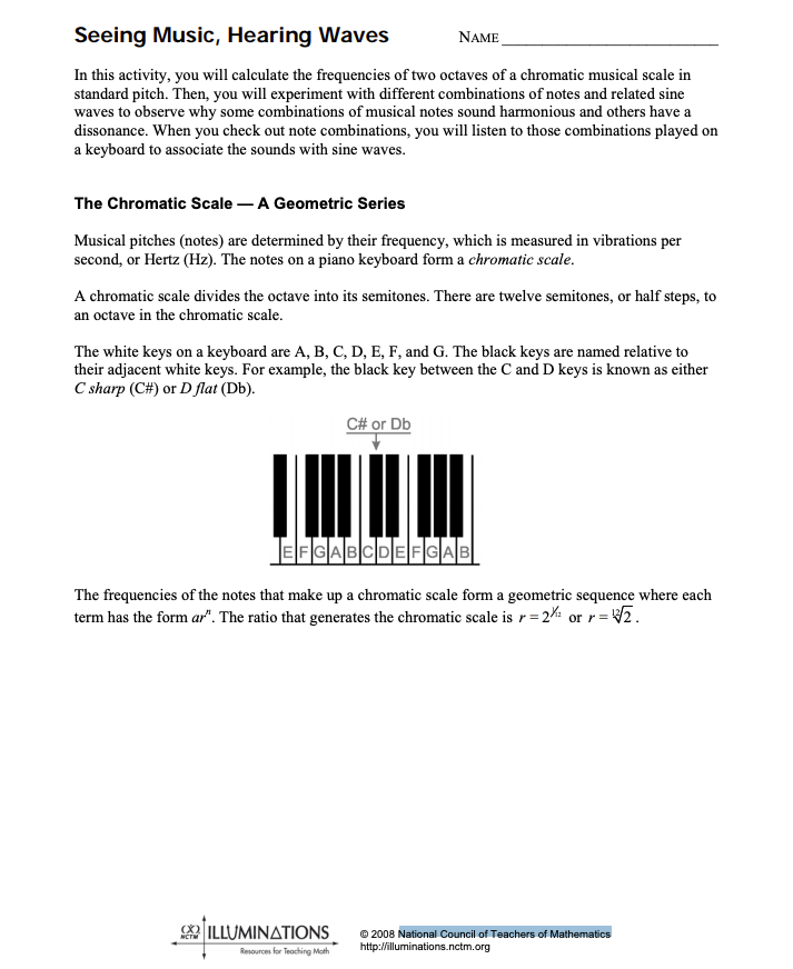Seeing Music, Hearing Waves Worksheet