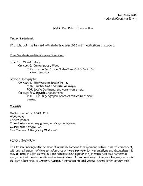Middle East Related Lesson Plan