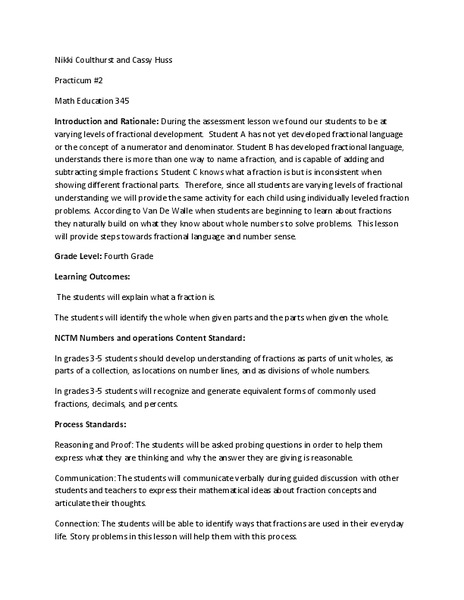 Fractions Lesson Plan