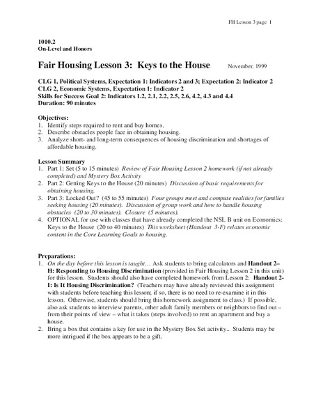 Keys to the House Lesson Plan