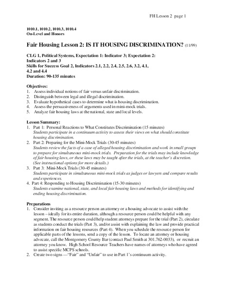 Is it Housing Discrimination? Lesson Plan