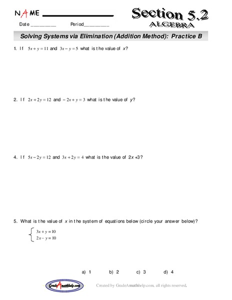 Solving Systems vis Elimination Lesson Plan