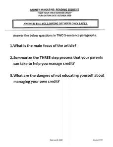 Help Your Child Manage Credit Worksheet