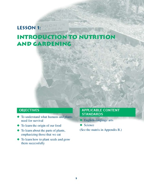 Introduction to Nutrition and Gardening Lesson Plan