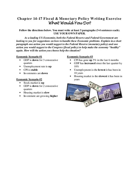 Fiscal & Monetary Policy Writing Exercise Worksheet