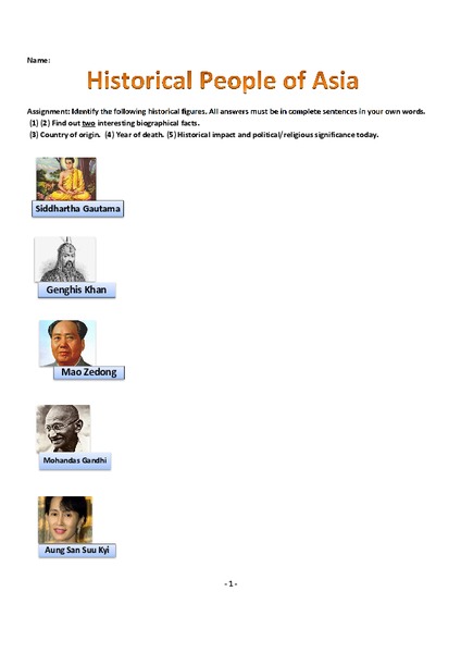 Historical People of Asia Worksheet
