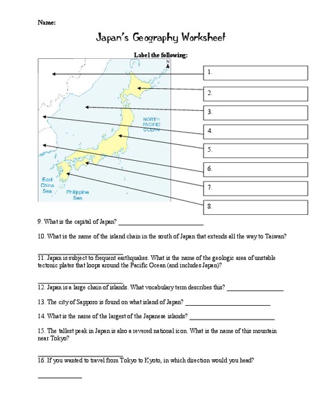 Japan's Geography Worksheet Worksheet