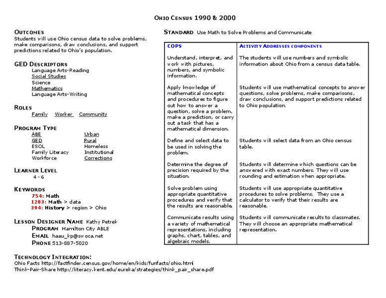 Ohio Census 1990 and 2000 Lesson Plan