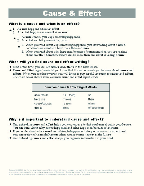 Cause and Effect  Worksheet