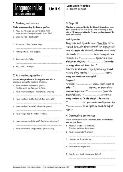 Language Practice: Present Perfect Worksheet