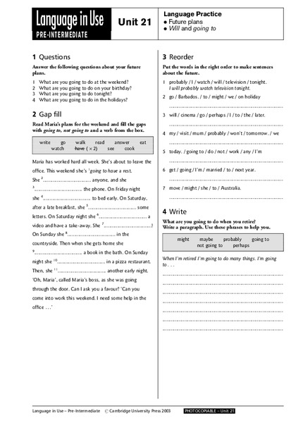 Grammar-'Will' and 'Going To' Worksheet