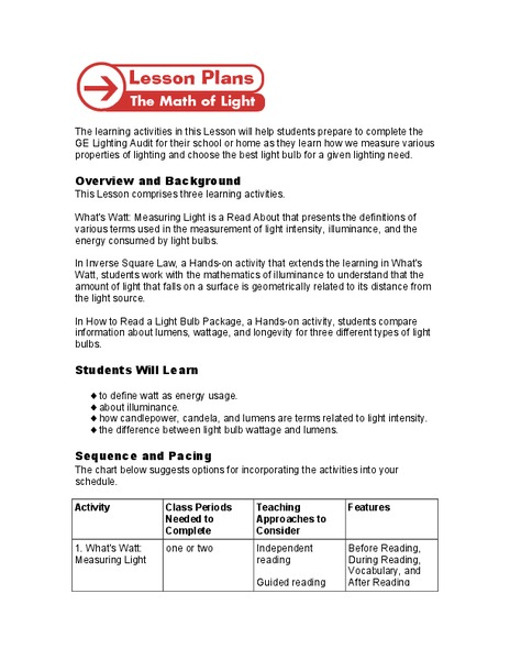 The Math of Light Lesson Plan