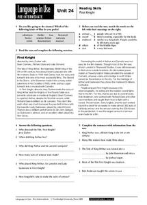 Reading Skills: First Knight Worksheet