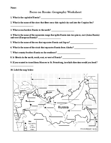 Focus on Russia: Geography Worksheet Worksheet