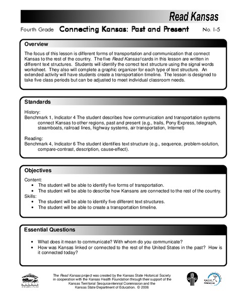 Connecting Kansas: Past and Present Lesson Plan