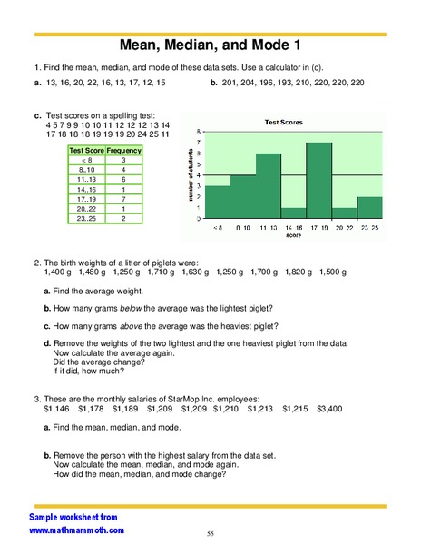 Mean, Median, and Mode One Worksheet