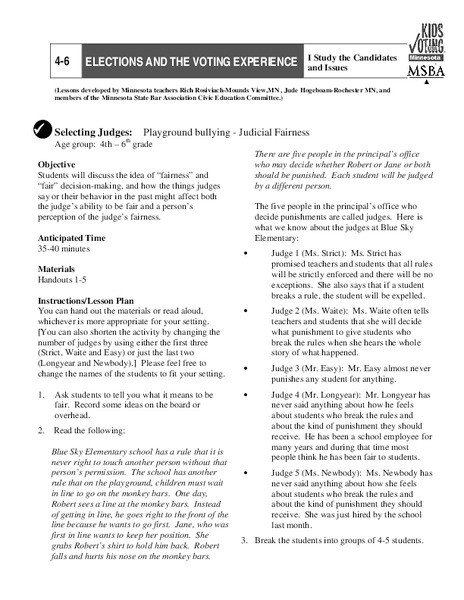 Selecting Judges: Playground Bullying - Judicial Fairness Lesson Plan