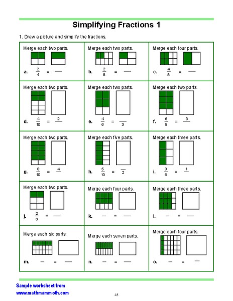 Simplifying Fractions One Worksheet