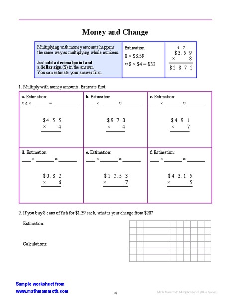 Money and Change Worksheet