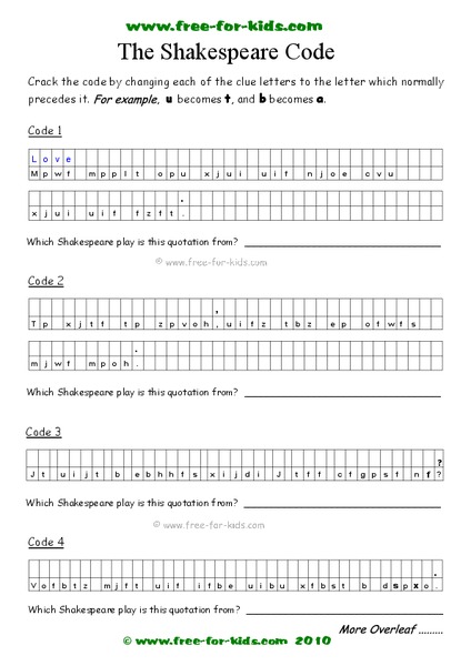 The Shakespeare Code Worksheet