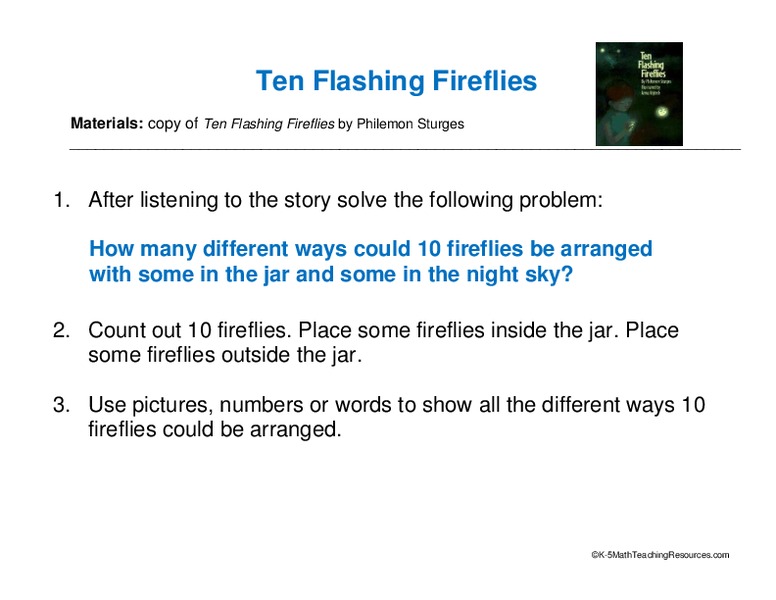 Ten Flashing Fireflies Worksheet