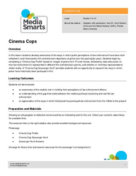 Cinema Cops Lesson Plan