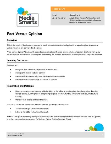 Fact versus Opinion Lesson Plan
