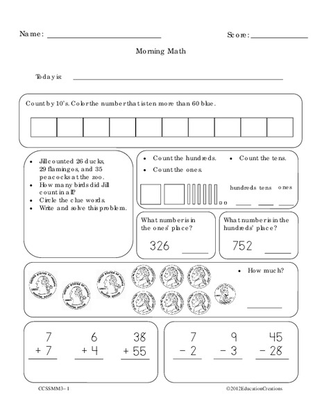 Morning Math Worksheet