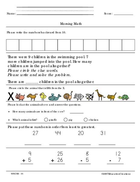 Morning Math Worksheet