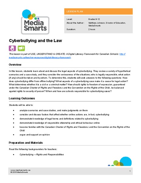 Cyberbullying and the Law Lesson Plan