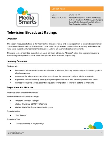 Television Broadcast Ratings Lesson Plan