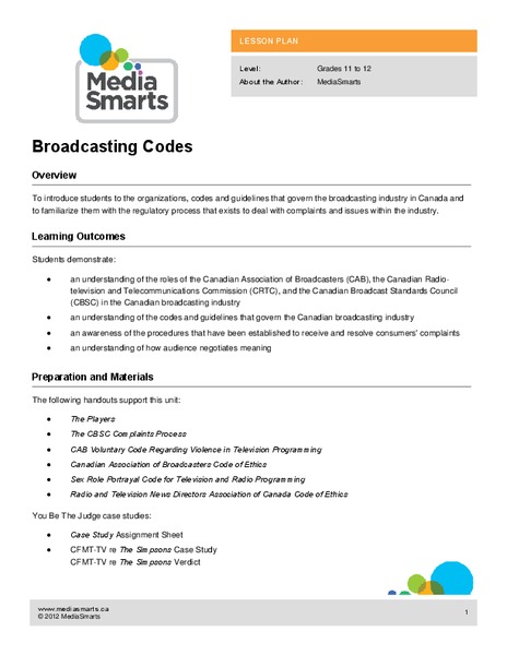 Broadcasting Codes Lesson Plan