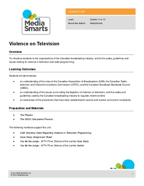 Violence on Television Lesson Plan